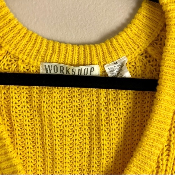 80's Vintage brand Workshop yellow deep v neck knitted long sleeve sweater sz M - Picture 2 of 6